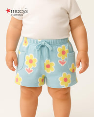MACYS BLUE FLORAL PRINTED JERSEY SHORTS