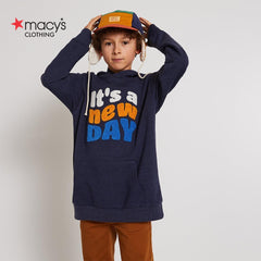 MACYS BLUE NEW DAY EMBOSSED SWEATSHIRT WITH HOOD