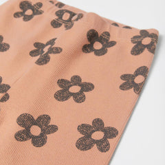 MACYS BROWN FLOWER RIBBED LEGGING -MYS49
