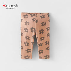MACYS BROWN FLOWER RIBBED LEGGING -MYS49