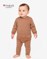 MACYS BROWN OVERALL PRINTED SWEATSHIRT 2 PCS SET
