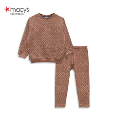 MACYS BROWN OVERALL PRINTED SWEATSHIRT 2 PCS SET