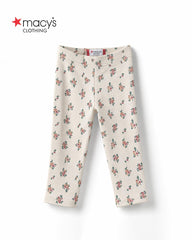 MACYS CREAM RIBBED FLORAL LEGGING