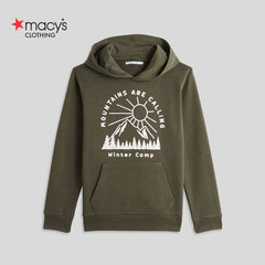 MACYS DARK GREEN WINTER CAMP PRINTED HOODIE