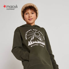 MACYS DARK GREEN WINTER CAMP PRINTED HOODIE