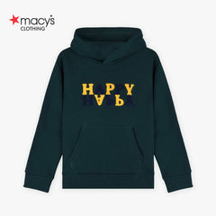 MACYS DEEP GREEN HAPPY EMBROIRDED HOODIE