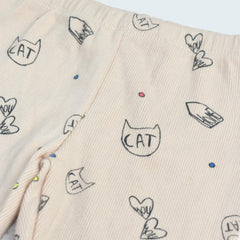 MACYS ECRU CAT LOVE RIBBED LEGGING -MYS18