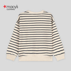 MACYS ECRU STRIPED ORGANIC COTTON SWEATSHIRT