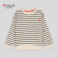 MACYS ECRU STRIPED ORGANIC COTTON SWEATSHIRT