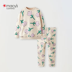 MACYS ECRU TULIP PRINTED 2 PCS SET