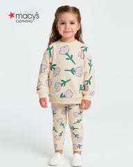 MACYS ECRU TULIP PRINTED 2 PCS SET