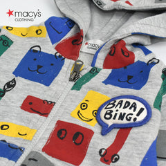 MACYS LIGHT GREY PRINTED ZIPPER HOOD