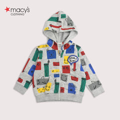MACYS LIGHT GREY PRINTED ZIPPER HOOD