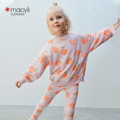 MACYS LILAC ORANGE PRINTED PLUSH SWEATSHIRT 2 PCS SET