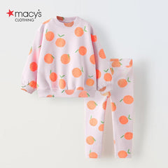 MACYS LILAC ORANGE PRINTED PLUSH SWEATSHIRT 2 PCS SET
