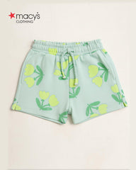 MACYS MINT GREEN FLOWERS PRINTED JERSEY SHORT