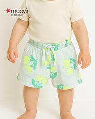 MACYS MINT GREEN FLOWERS PRINTED JERSEY SHORT