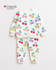 MACYS OFF WHITE CHERRY PRINT SWEATSHIRT WITH TROUSER SET