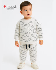 MACYS OFF WHITE DINO PRINTED SWEATSHIRT 2 PCS SET