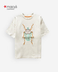 MACYS OFF WHITE EMBROIDRED T-SHIRT