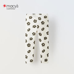 MACYS OFF WHITE GREY FLOWERS PRINTED RIBBED LEGGING