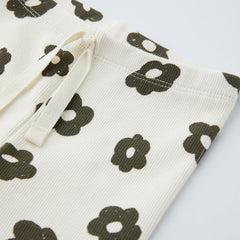 MACYS OFF WHITE GREY FLOWERS PRINTED RIBBED LEGGING