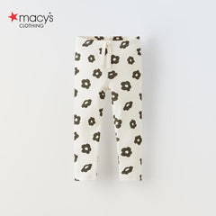 MACYS OFF WHITE GREY FLOWERS PRINTED RIBBED LEGGING
