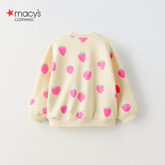 MACYS OFF WHITE STRAWBERRY PRINT PLUSH SWEATSHIRT