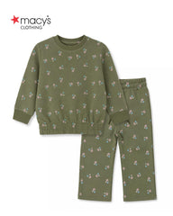 MACYS OLIVE GREEN FLORAL SWEATSHIRT WITH TROUSER SET