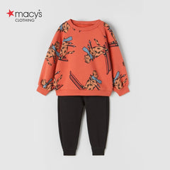 MACYS ORANGE SKIS PRINTED 2 PCS SET