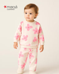 MACYS PINK FLOWERS PLUSH SWEATSHIRT WITH TROUSER SET