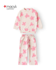 MACYS PINK FLOWERS PLUSH SWEATSHIRT WITH TROUSER SET