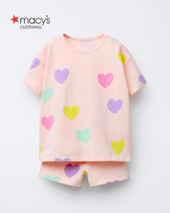 MACYS PINK HEARTS PRINTED T-SHIRT WITH SHORTS SET
