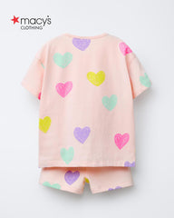 MACYS PINK HEARTS PRINTED T-SHIRT WITH SHORTS SET