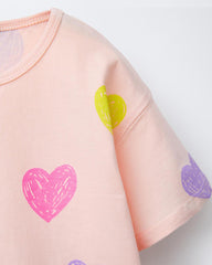 MACYS PINK HEARTS PRINTED T-SHIRT WITH SHORTS SET