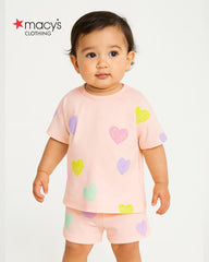 MACYS PINK HEARTS PRINTED T-SHIRT WITH SHORTS SET