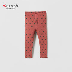 MACYS RED DOTTED RIBBED LEGGING