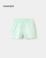 MANGO AQUA GREEN COTTON SHORTS WITH DRAWSTRING