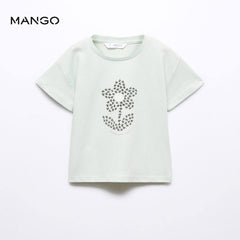MANGO AQUA GREEN FOLLOW YOUR HEART PRINTED COTTON T-SHIRT