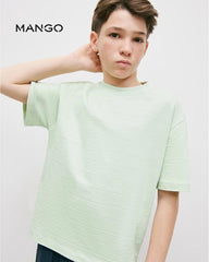 MANGO AQUA GREEN SHORT SLEEVE COTTON T-SHIRT
