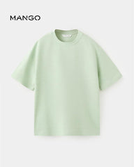 MANGO AQUA GREEN SHORT SLEEVE COTTON T-SHIRT
