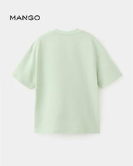 MANGO AQUA GREEN SHORT SLEEVE COTTON T-SHIRT