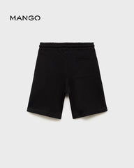 MANGO BLACK COTTON SHORTS WITH DRAWSTRINGS 87085142