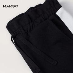 MANGO BLACK COTTON WAIST SHORT WITH CONTRASTING PANELS