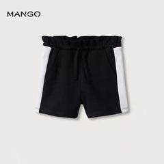 MANGO BLACK COTTON WAIST SHORT WITH CONTRASTING PANELS