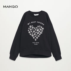 MANGO BLACK MY BEST FRIEND PRINTED COTTON SWEATSHIRT