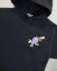 MANGO BLACK PRINTED HOODED SWEATSHIRT WITH LAYERED SLEEVE