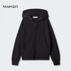 MANGO BLACK ZIPPED HOODIE 57001042