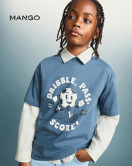 MANGO BLUE DRIBBLE PRINTED COTTON BLEND T-SHIRT 27094410