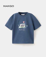 MANGO BLUE ENJOY THE VIEWS COTTON T-SHIRT